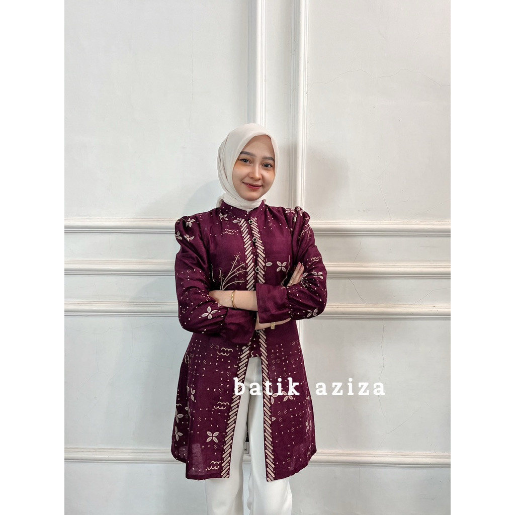 Tunik Batik Modern Wanita Kancing Depan Tunik Kusuma Ayu by Batik Aziza