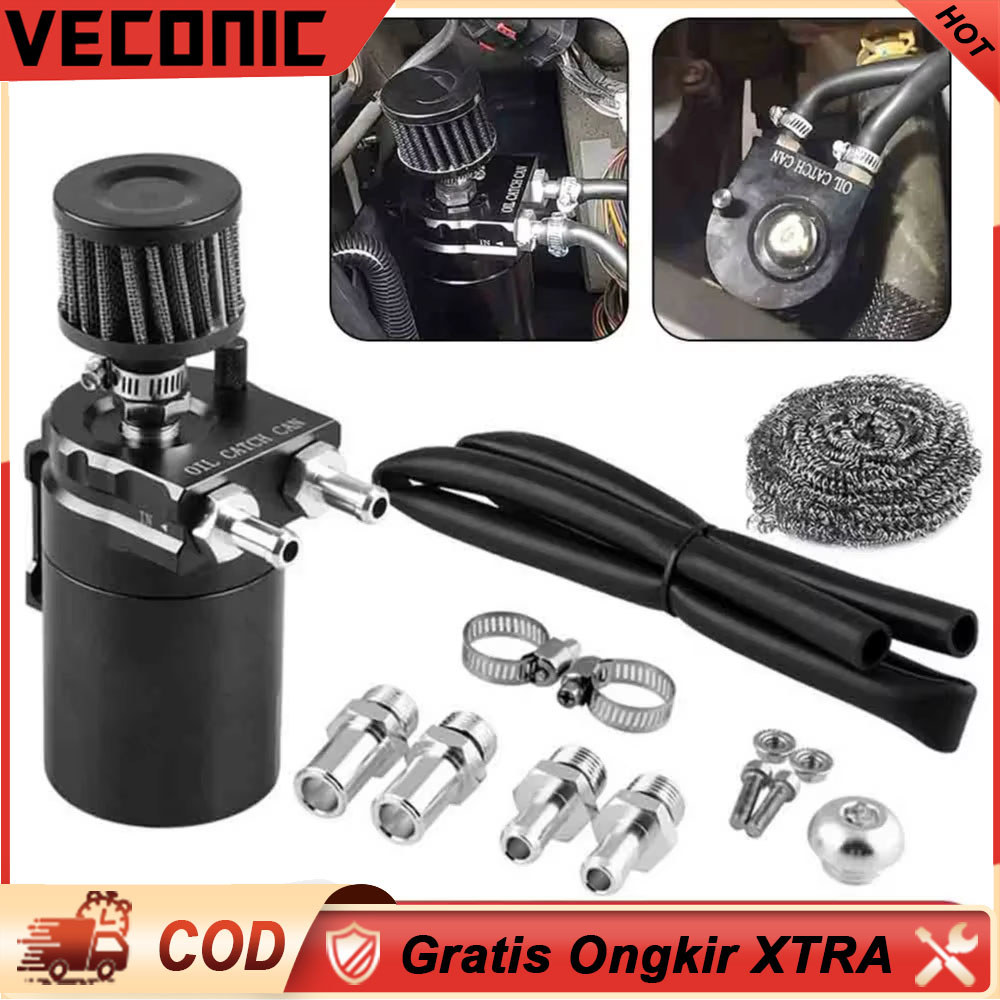 Universal Baffled Aluminum Oil Catch Can Reservoir Tank Oil Tank With Breather Filter Tangki Penampu