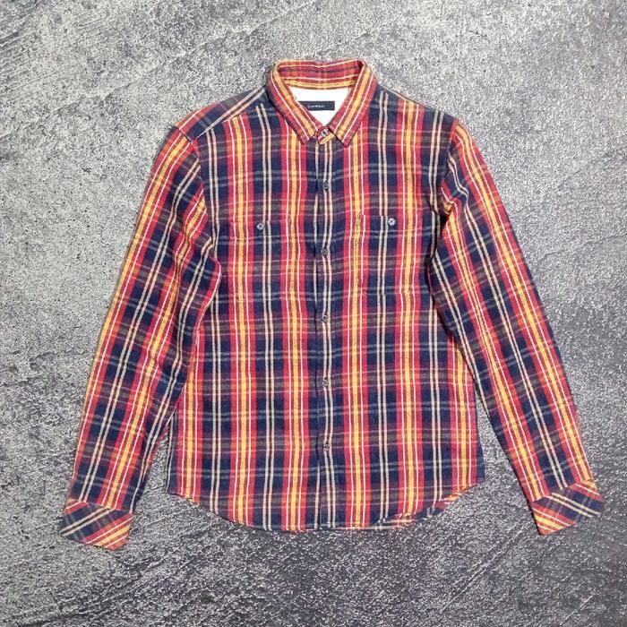 Kemeja flanel lengan panjang RAGEBLUE garis garis double pocket murah size M
