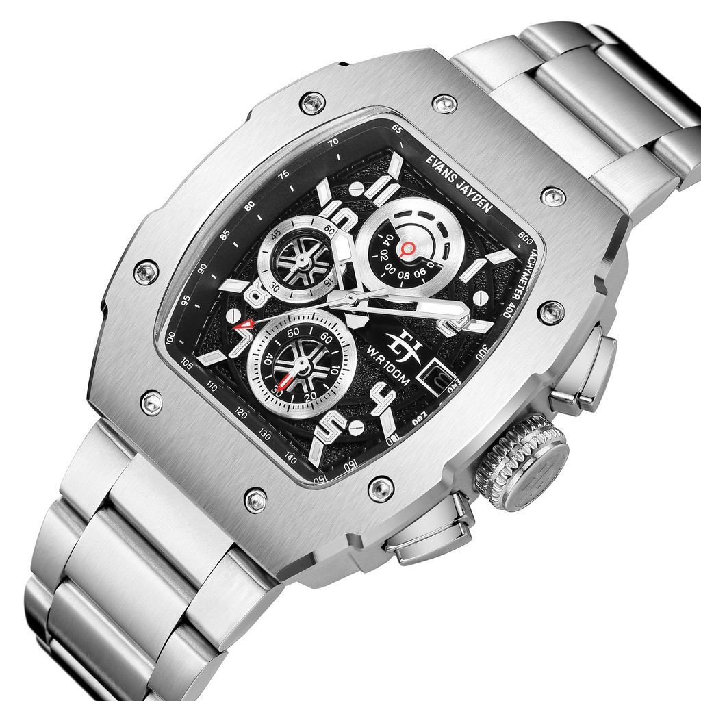 BUY 1 GET 1Evans Jayden Jam Tangan Pria 9612 Rantai Kaca Sapphire Chronograph Water Resistant 10 ATM