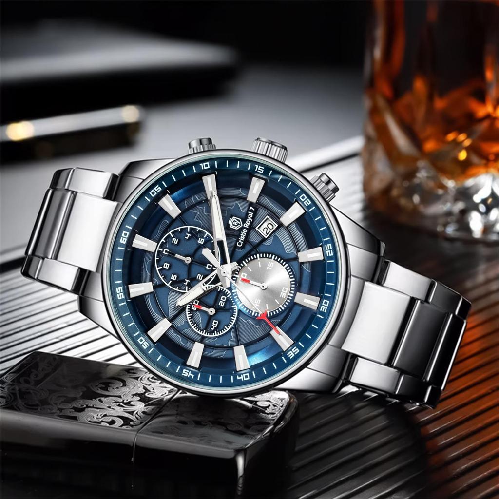 Cristie Royal 7 Jam Tangan Pria 9436 Rantai Stainless Kaca Sapphire Steel Chronograph Water Resistan