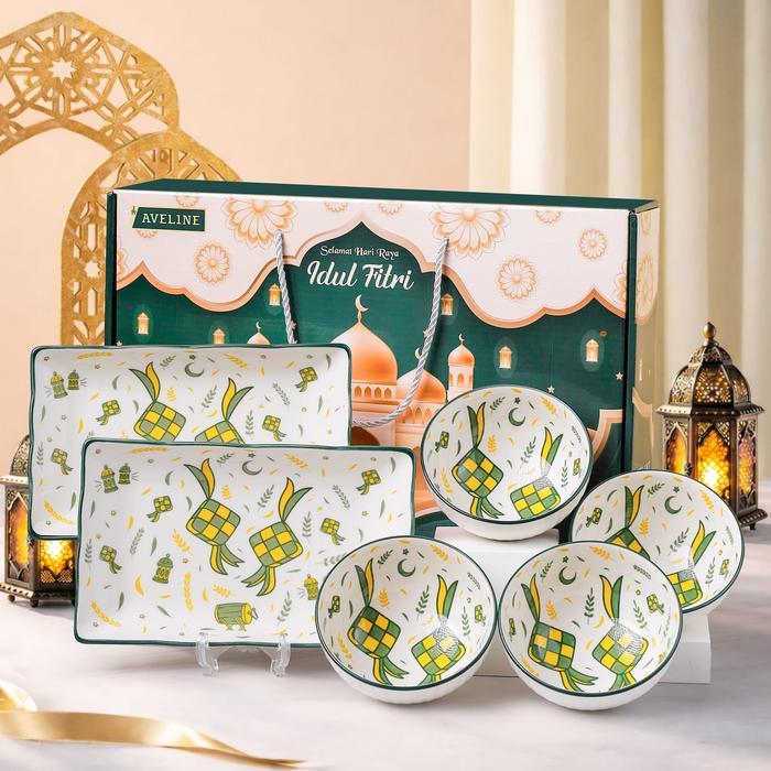 Ideame [MANGKOK LEBARAN] Set Hampers Mangkuk Keramik Lebaran / Gift Parcel Eid Mangkok & Piring / Ka