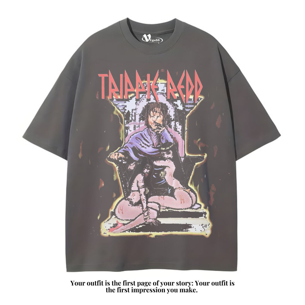 VEGA88 *trippie redd* Kaos oversize | t-shirt oversized | oversize dark grey | vintage tee