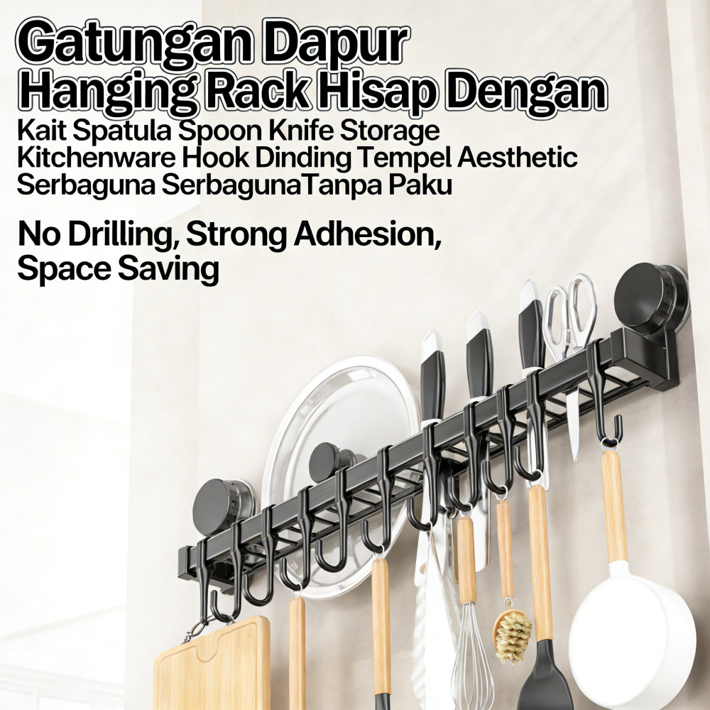 Serbaguna Kait Gatungan Tempel Hisap Rack Dinding Aesthetic Spoon Spatula Spatula Knife Storage Hook