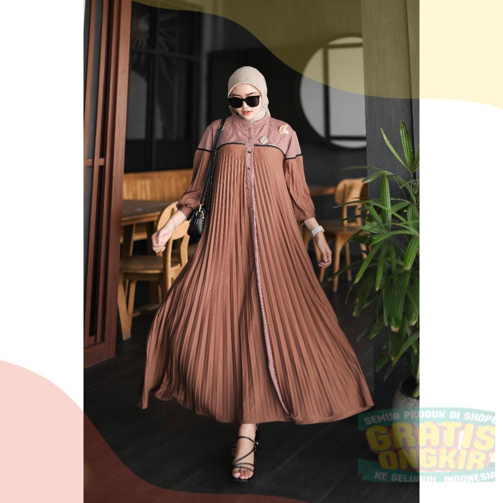 Aleea Gamis Plisket Jersey By Rizhabutik, Bahan Jersey Super, Kerah Shanghaipakaian wanita lainnya