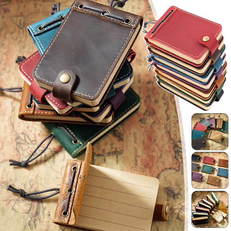 Genuine Leather Mini Notebook Vintage Diary Journal Portable Notepad Sketchbook Memo Notepad Paper M