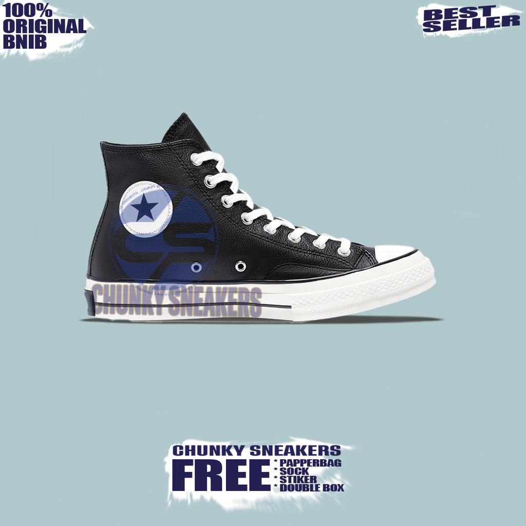 Sepatu Sneakers Converse Chuck Taylor All Star 70s Hi Leather Black White 100% Original BNIB Unisex