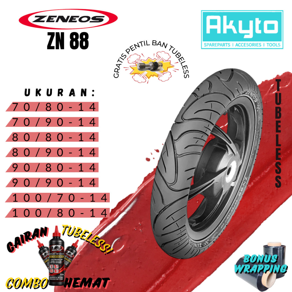 BAN ZENEOS ZN 88 / BAN TUBELESS RING 14 / BAN MOTOR R14 FREE PENTIL + WRAPPING / BAN MOTOR MATIC MET