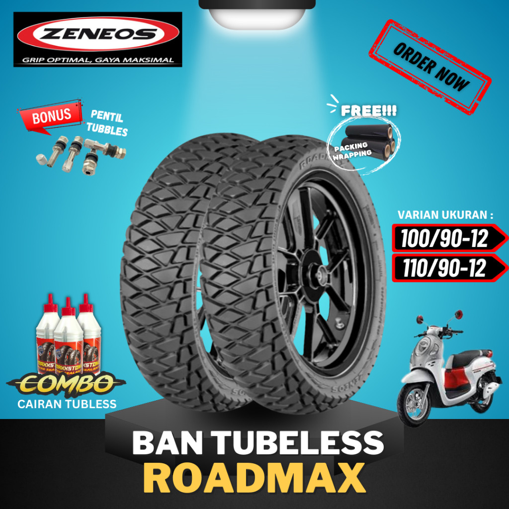 [SEPASANG MURAH] BAN ZENEOS ROADMAX ( 100/90-12 & 110/90-12 ) RING 12 / BAN TUBELESS ZENEOS RING 12 