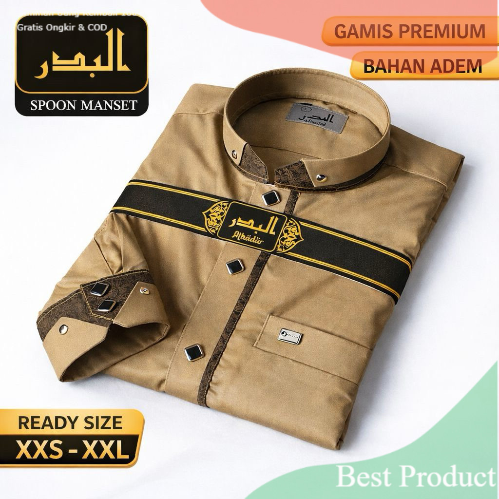 GAMIS PRIA AL BADAR BAHAN KATUN SPUN KANCING PREMIUM/ GAMIS PRIA TERLARIS/ GAMIS IMPORT QUALITY- pak