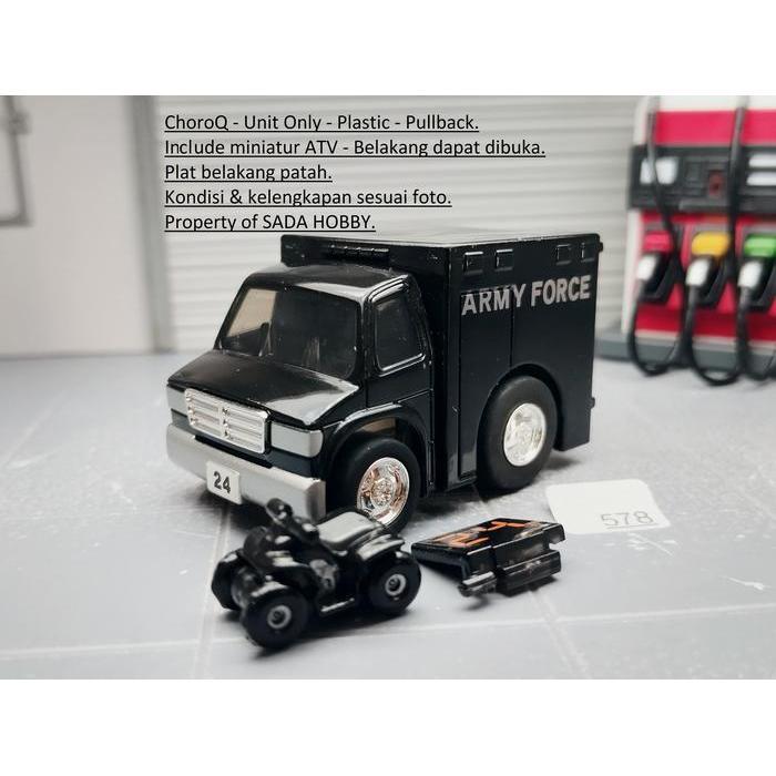 Army Force Truck Hitam with ATV Targa Pullback Choro Q Diecast Miniatur