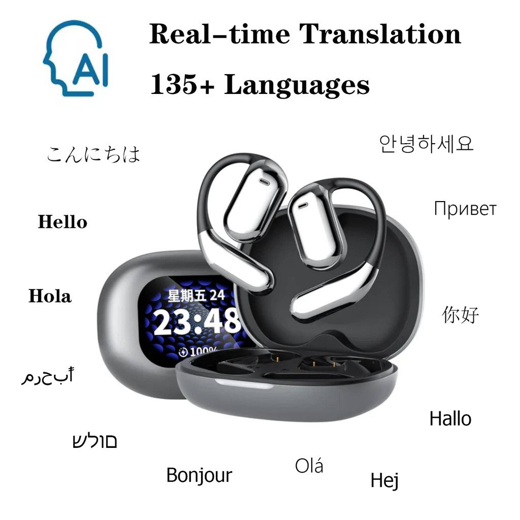 High Quality AI Translator Earphones Bluetooth 5.4 OWS Sports Wireless Headphones Color Touch Screen