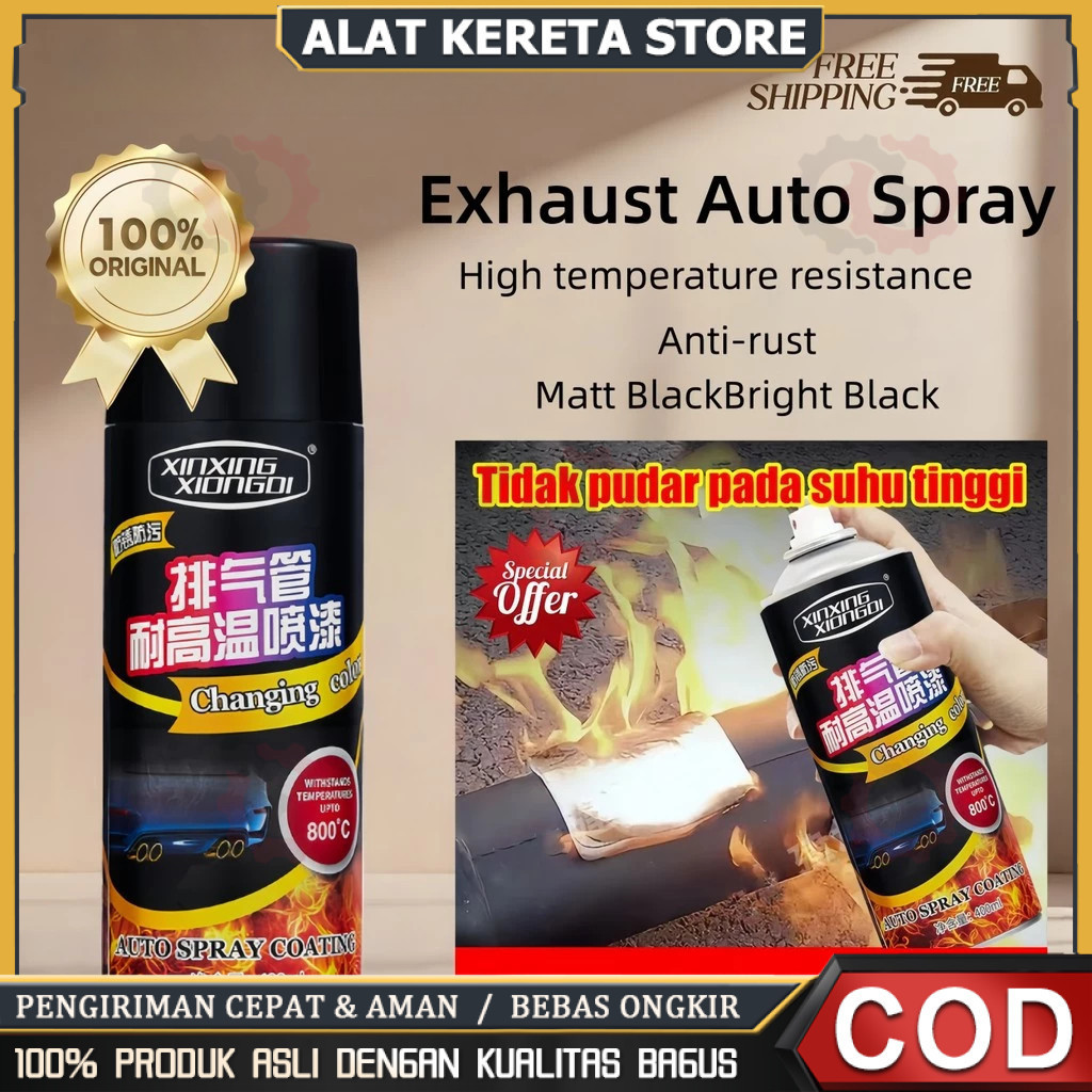 COD Cat Semprot Tahan Panas Hi-Temp 450ML 1000°C Hitam Doff Anti Bensin Untuk Knalpot Mobil Motor Ko