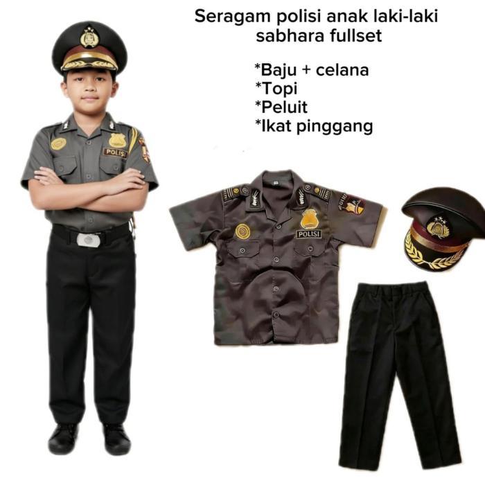 baju polisi anak laki laki profesi karnaval anak lengan pendek - sesuai gambar, 3-4 tahun