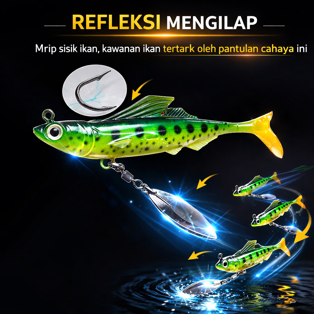 Spinnerbait Soft Fish Nickel Blade – Umpan Casting Target Ikan Kakap & Kerapu