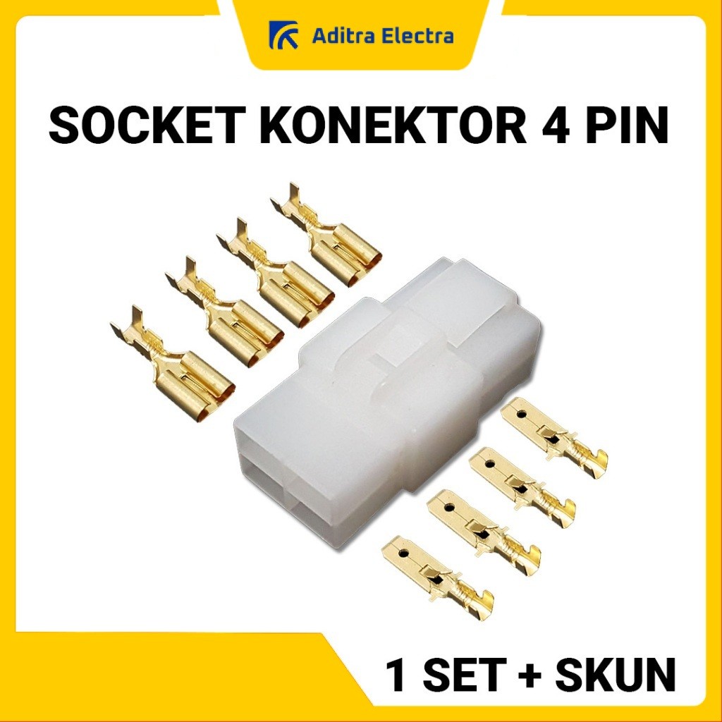 Soket Konektor Kabel 4 Pin Lengkap 1 set + Skun | Soket Motor | Soket Mobil | Konektor Kabel