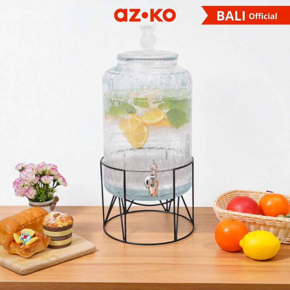AZKO Culinart 11 ltr Pinnacle Dispenser Minuman Kaca Transparan Dengan Rak Juice Dispenser Water Jug
