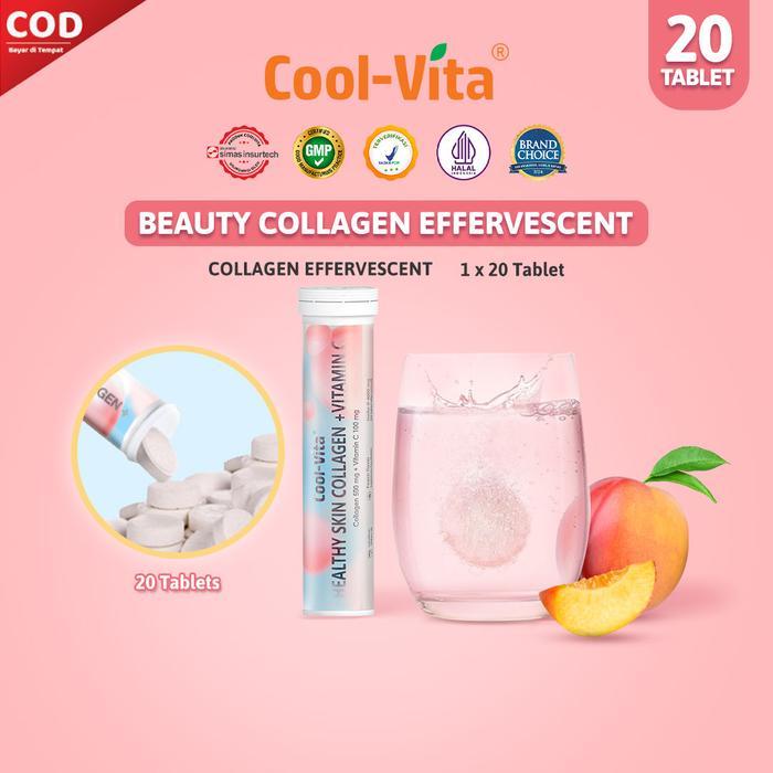 Glow Naturelle [FS] Cool-Vita 20 Tablet 1 Tube Collagen Effervescent Rasa Peach Mengandung 500mg Fis