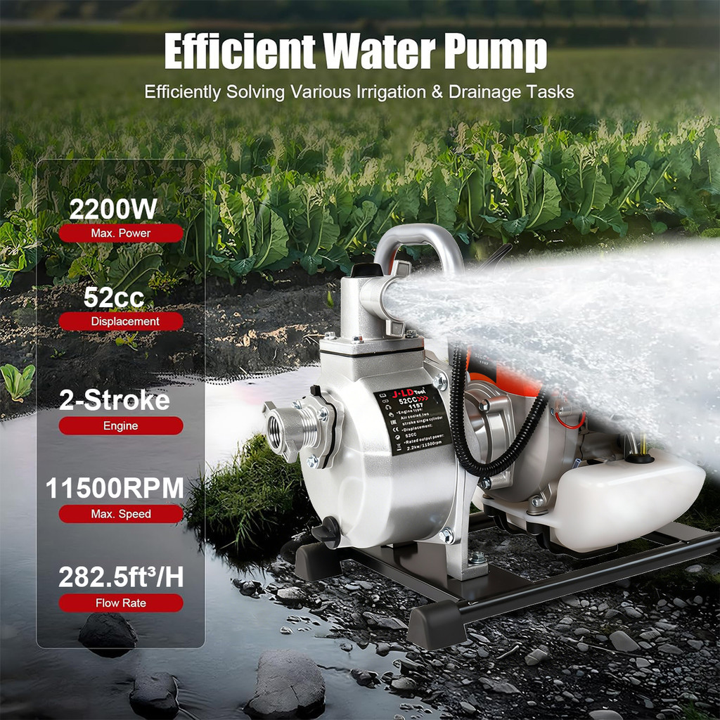 JLD Pompa Air Bensin 52CC Tanpa Listrik | Pompa Air Sawah Kebun Tambak | Untuk Irigasi Sawah & Anti 