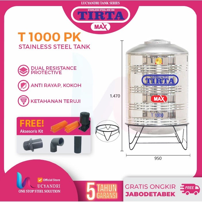 Tangki Air Tirta 1000 Liter Pakai Kaki | Toren Air Stainless Steel 1000 Liter | Tangki Air 1000 Lite
