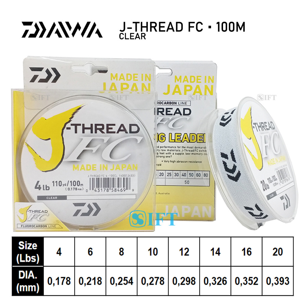 Senar Leader Daiwa J-THREAD FC 100M | Fluoro Carbon | Made in Japan | Nylon | 4 s/d 20lbs | SM Fishi