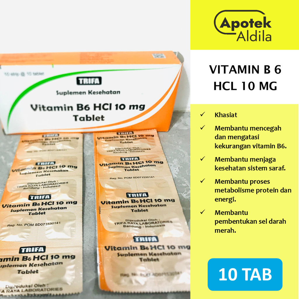 VITAMIN B6 HCL 10 mg PER STRIP ISI 10 TABLET UNTUK MENGATASI MUAL DAN SUPLEMEN
