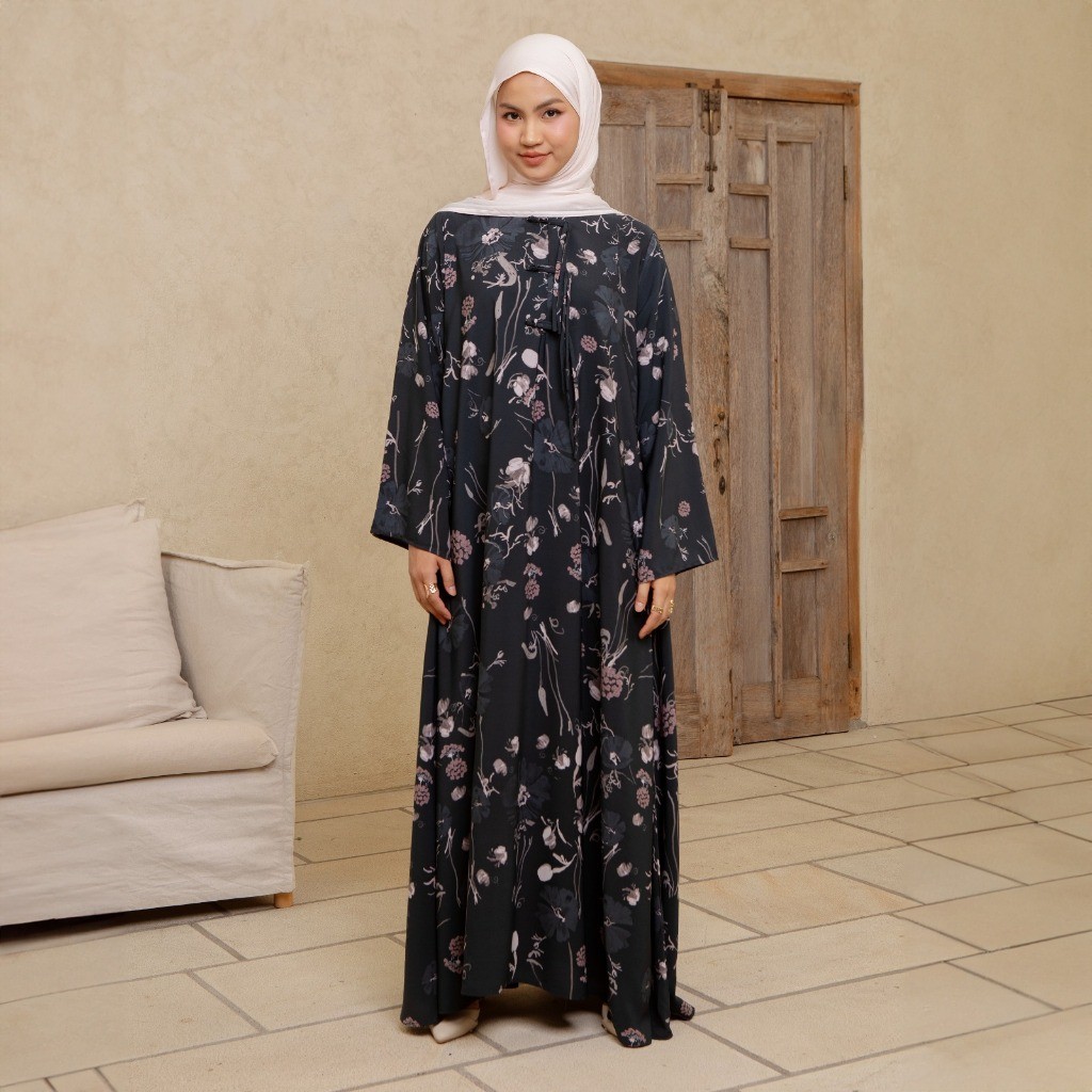 Lozy Hijab - Amora Abaya Dress (Gamis Cheongsam Dress Haji dan Umrah Bahan Poly Twisted Print Koleks