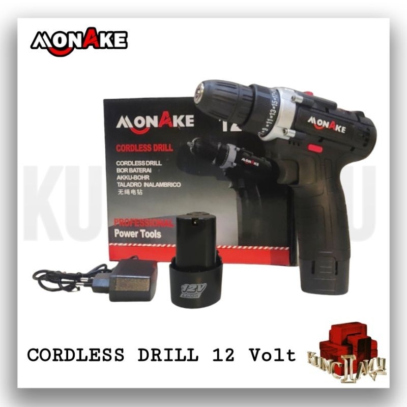 cordless drill 12V  , monake cordless drill 12S , mesin bor baterai , mesin bor cas , mesin bor cord