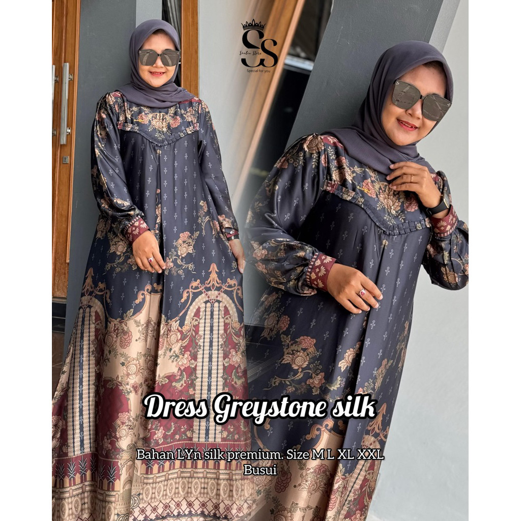 Gamis ORI SAULIN DARKGREY SUTRA SILK PREMIUM || Ready
