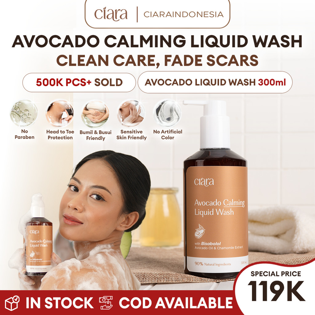 Ciara Avocado Calming Liquid Wash Non SLS/SLES body wash Membantu meredakan kemerahan 5x Moist Lock 