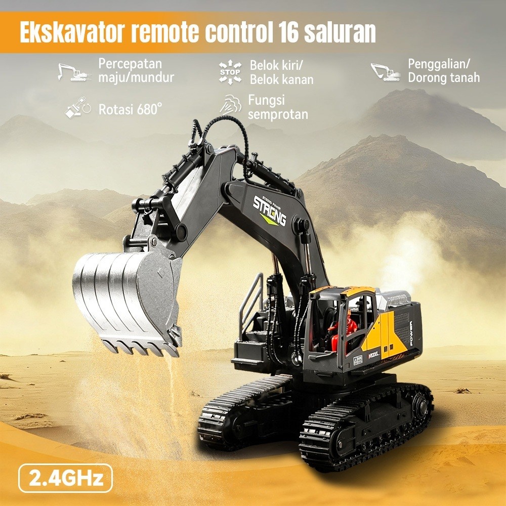 YOYOTOY Excavator Remote Control 16Channel  Besar 1:14 2.4GHz RC Beko Bahan Paduan Truk Penggali Set