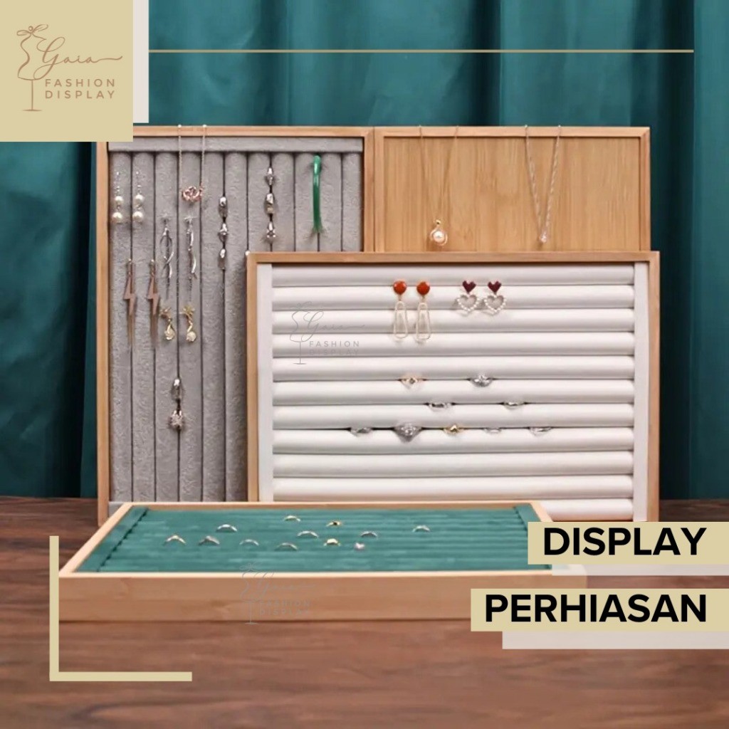 READY !Display Kotak Premium Tempat Perhiasan Nampan Cincin Koleksi Cincin Emerald / Abu / Beige Box