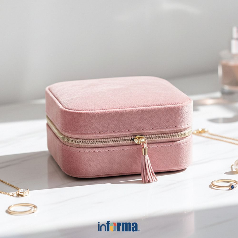 READY !Informa Emily Kotak Perhiasan Square 10x10x5.5 cm - Pink Jewelry Box Organizer Aksesoris Stor