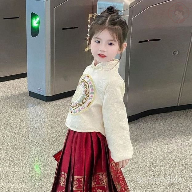 Kostum Han Anak Perempuan Winter Mamian Skirt Outfit Tang Style untuk Tahun Baru