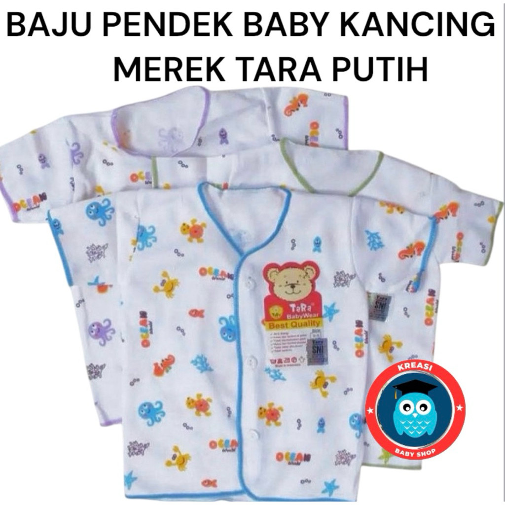 Baju Pendek Putih Baby Kancing 0-6 Bulan ( MEREK TARA SNI )