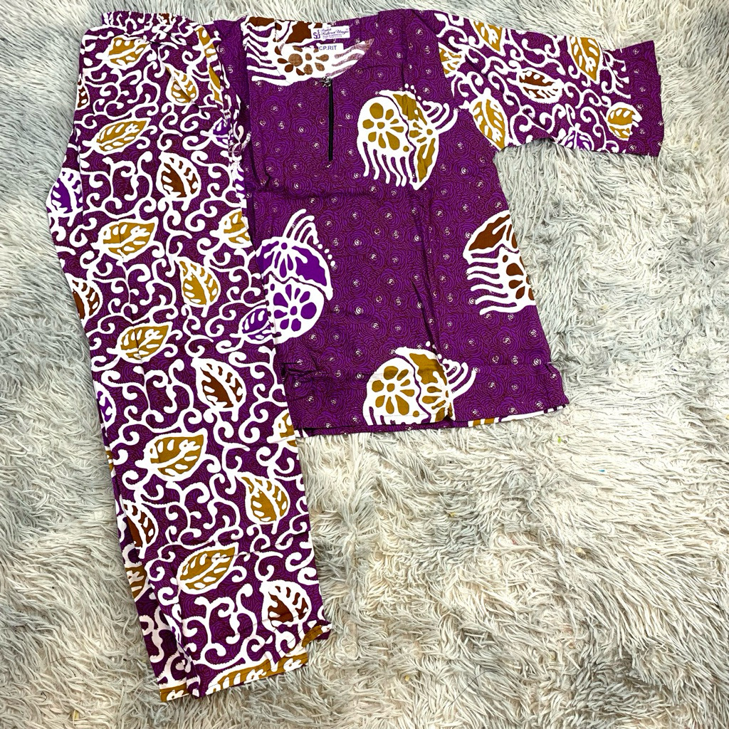 BUPESHOP Tebobok - Stelan Batik Busui Sutra Ungu | Batik Pekalongan