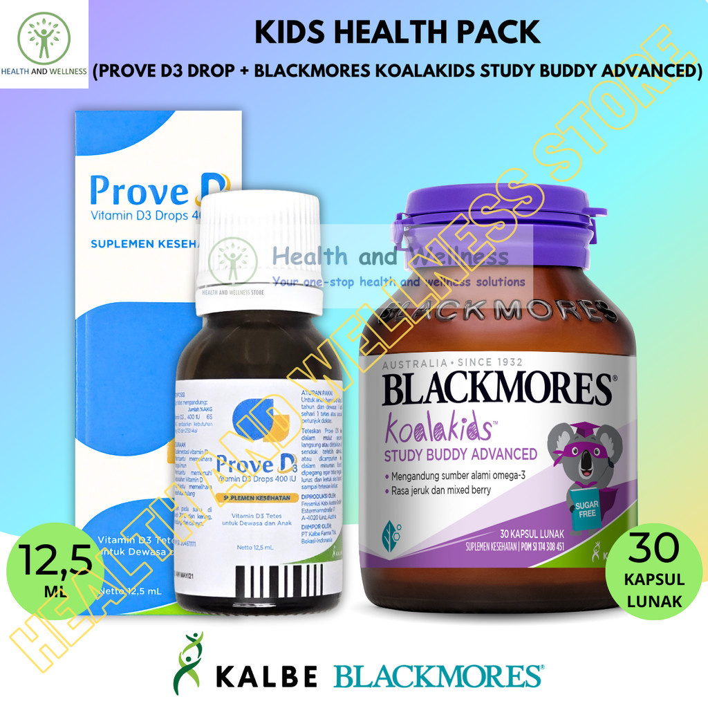 Blackmores Koalakids Study Buddy Advanced 30 Kapsul Lunak dan Prove D3 400 IU Drop 12 mL