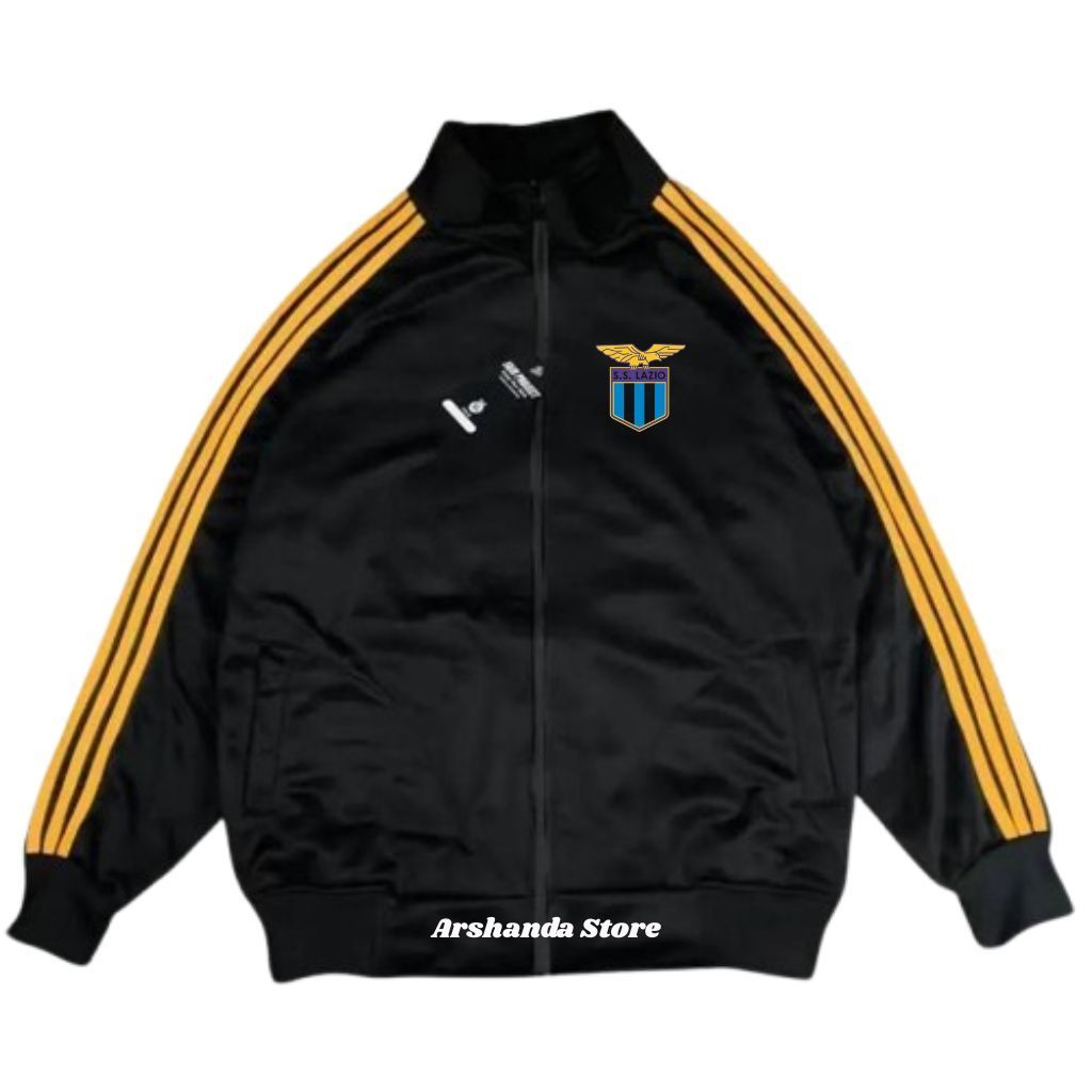 Tracktop Jaket Unisex Black Stripe Kuning List Outdoor Jacket Olahraga Club Bola Top Dunia Lazio M-X