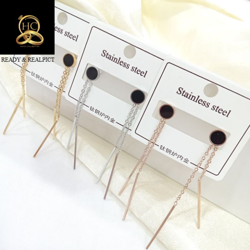 anting tusuk titanium fashion bulat hitam 2 jurai