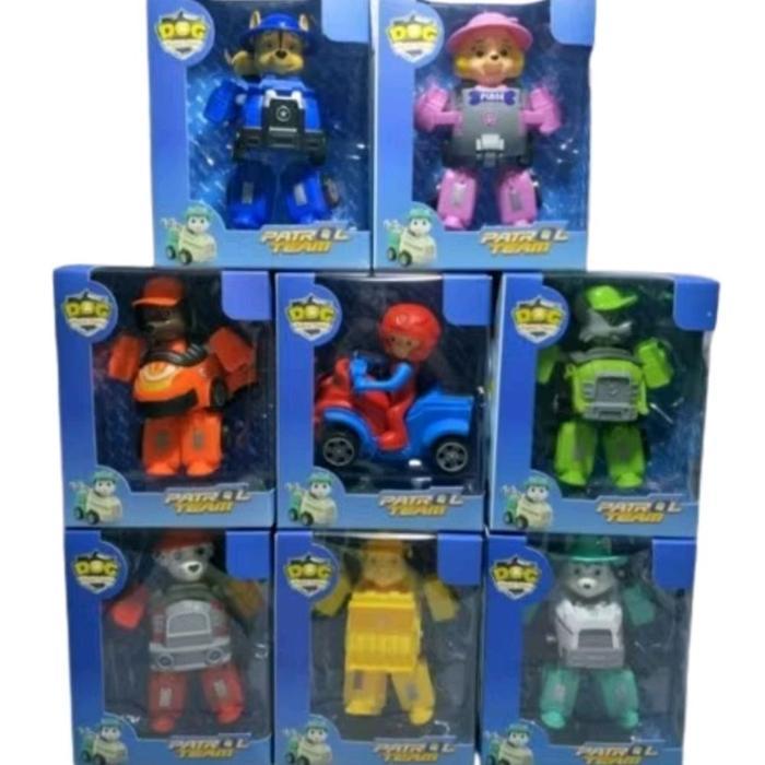 Mainan 2 in 1 transform paw patrol dog robot dan mobil Anak Hadiah Polisi Pemadam Plastik Motor