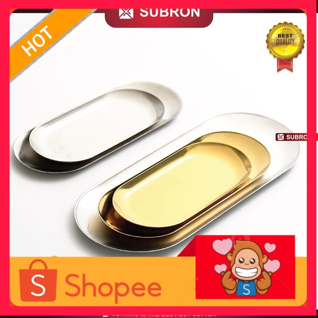 Nampan Piring Oval Emas Perak Tray Silver Perhiasan Aesthetic Stainless Kilap Elegan Cantik Wadah