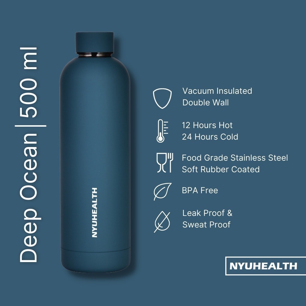 Nyuhealth Botol Minum Tumbler Stainless Steel Vacuum Flask Warna Deep Ocean 500ml