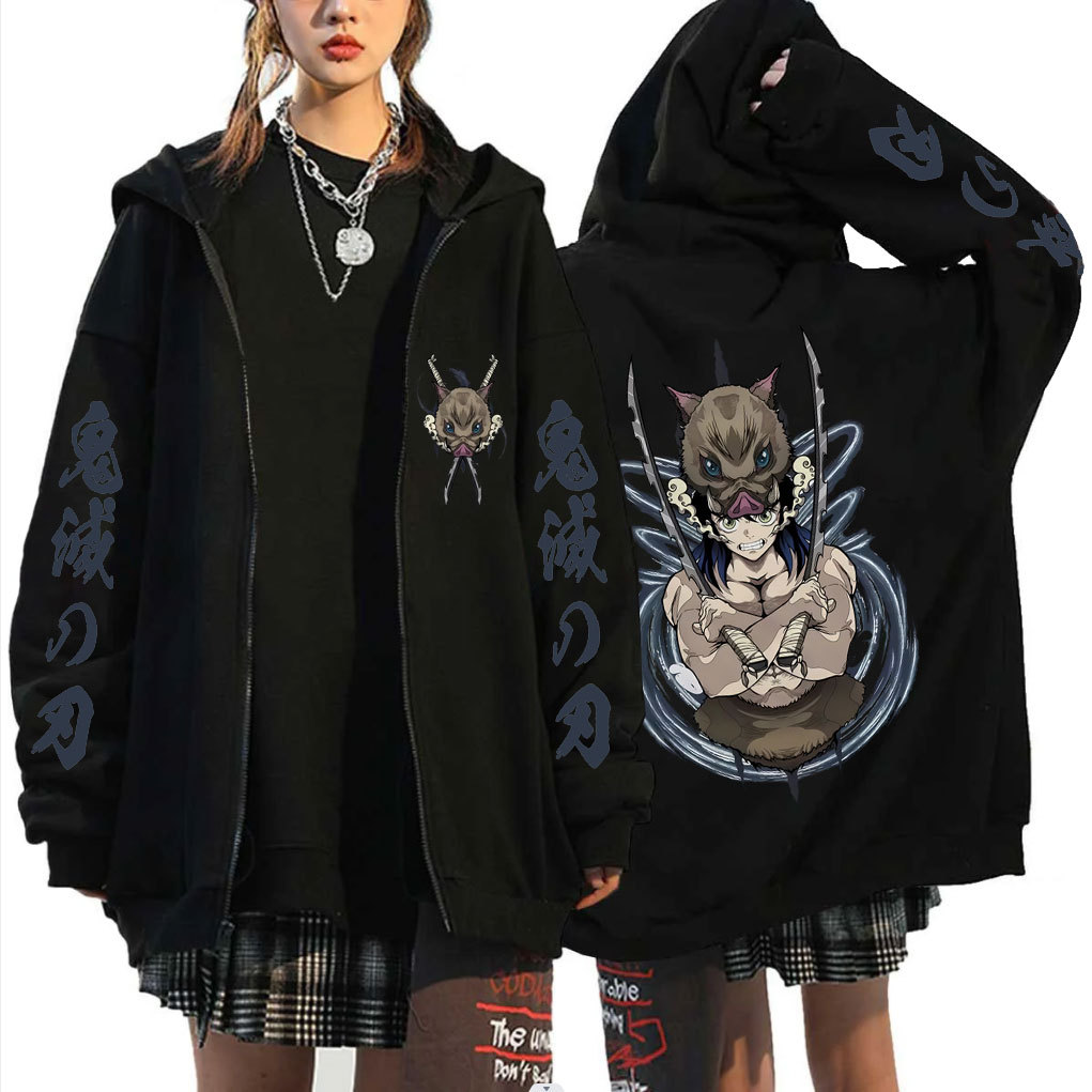 Jaket Demon Slayer Hashibira Inosuke Zipper Hoodie Casual Oversized