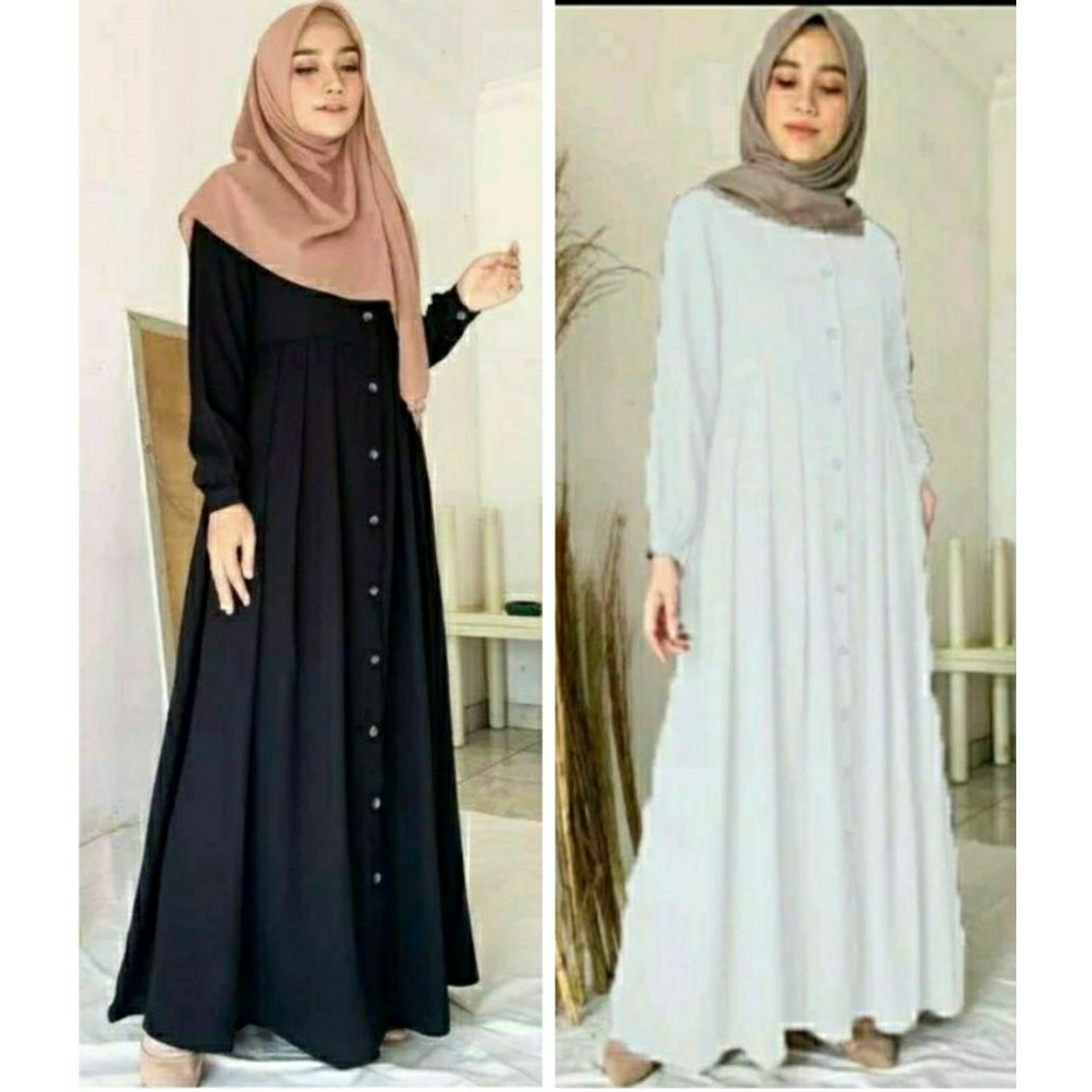 Gamis Kaima Rinjani Polos Full Kancing Depan Jubah Busui Friendly Dress Wanita Gamis Hitam Terbaru