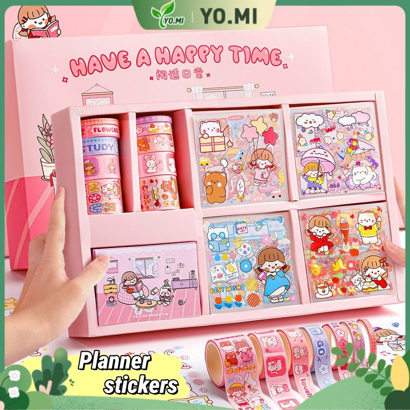 Kotak Kado Stiker, Lakban, Memo Buku Catatan Kartun Lucu Kotak Kado Buku Catatan Estetik untuk Hiasa