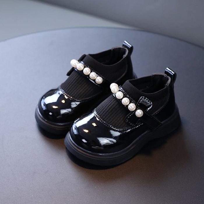 (LOLI-JKT) SP-LIK SEPATU ANAK MUTIARA PITA SIZE -30 - HITAM/MUTIARA,