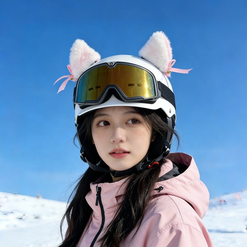 Sweet Furry Bell Decoration Helmet Cat Ear Motocross Helmet Skiing Helmet Decorative Bowknot Motorcy