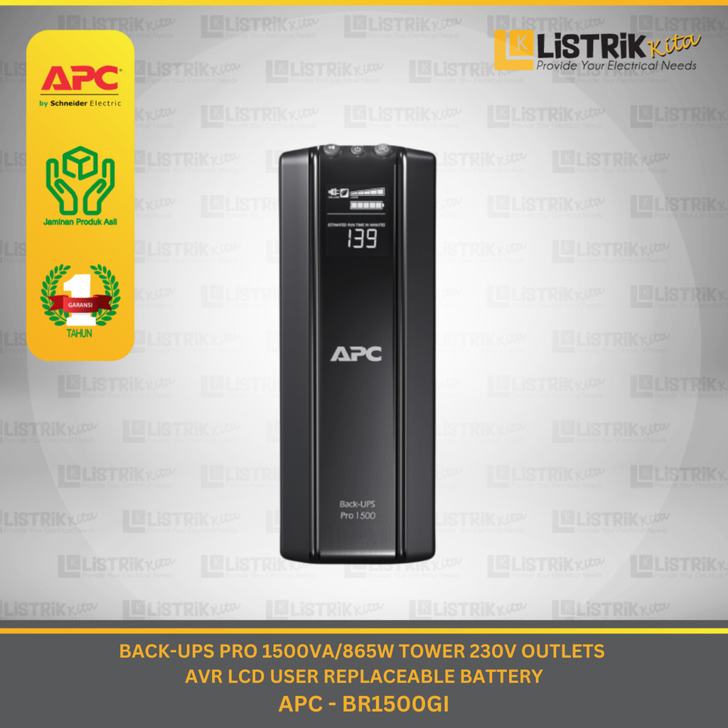 BACK-UPS APC SCHNEIDER PRO 1500VA/865W TOWER 230V OUTLETS AVR LCD USER REPLACEABLE BATTERY- BR1500GI