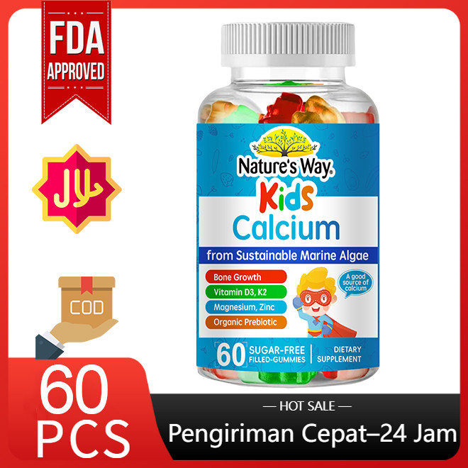 Kids Calcium Magnesium Zinc with Vitamin D3K2 Gummies 60pcs – Suplemen Anak untuk Pertumbuhan Tulang