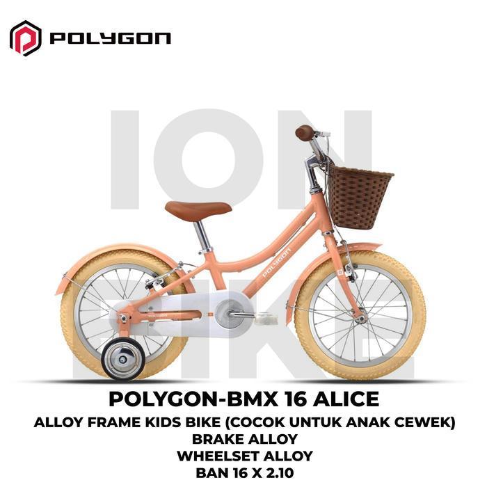 Sepeda Anak 16 Inch Polygon Alice Terbaru Pink Purple Frame Alloy Ringan Cewek Sekolah SD Murah Teba
